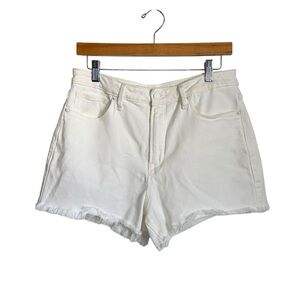 Good American Womens Cut Off Denim Shorts Size 10 White Frayed Hem High Rise